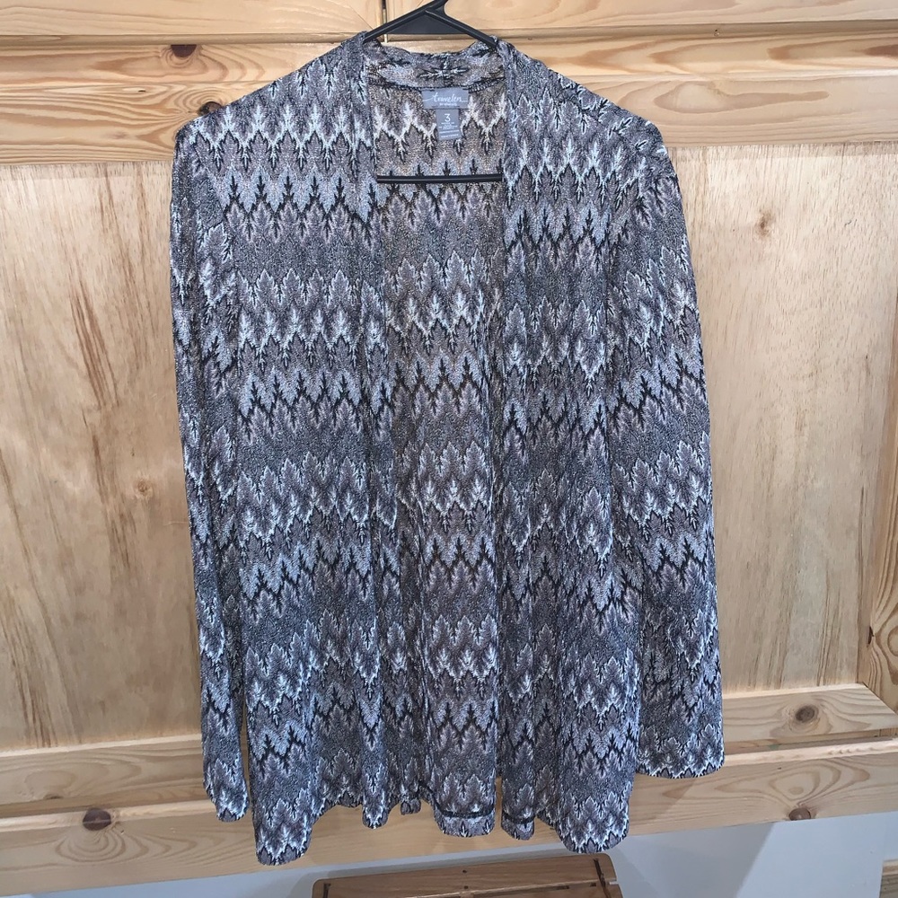 Traveler’s by Chico’s silvery printed topper jacket cardigan size 3 (XL/16)